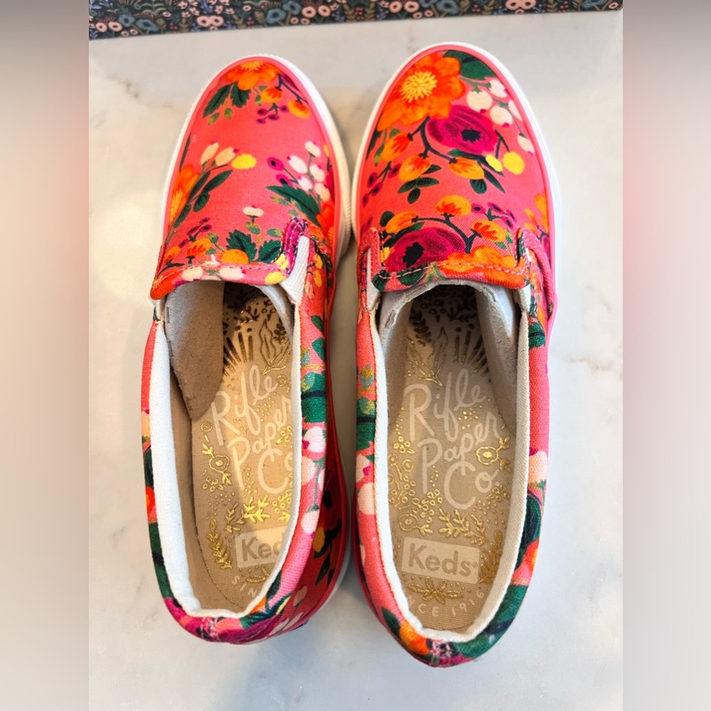NIB Keds Rifle Paper Co Pink Floral slip on sneakers shoes loafers size 5 - Picture 5 of 8